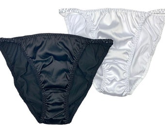 Satin String Bikini Panties | Black & White | 2-Pack
