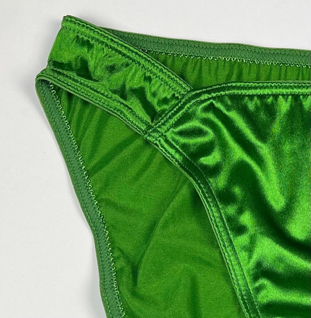 High Leg Satin Bikini Panty Green Etsy
