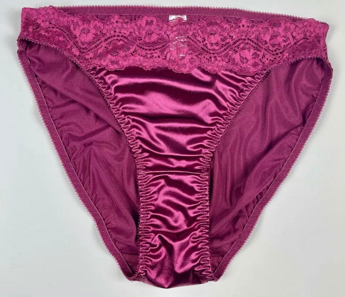 High-cut Satin Panty Lace Trim Burgundy - Etsy