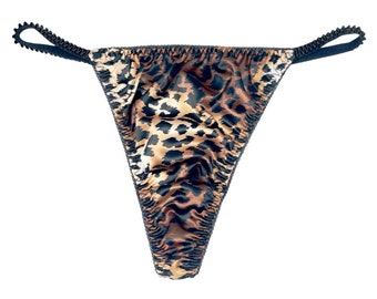 Satin String Thong Leopard Print