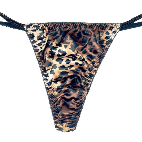 Satin String Thong Leopard Print