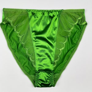 High Leg Satin Panty with Mesh Accents | Green