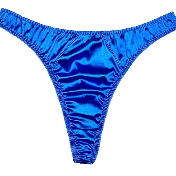 Retro Hi-cut Satin Thong Royal Blue