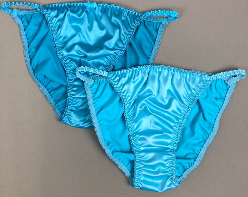 Satin String Bikini Panties Set of Two Teal & Light Blue Etsy