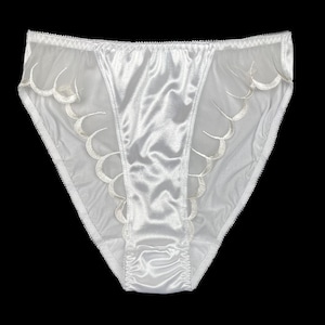High Leg Satin Panty with Mesh Accents | White
