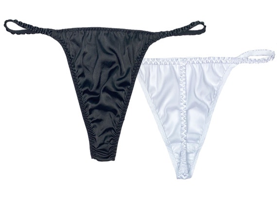 Satin G-string t-back Thong Black & White 2 Pack 