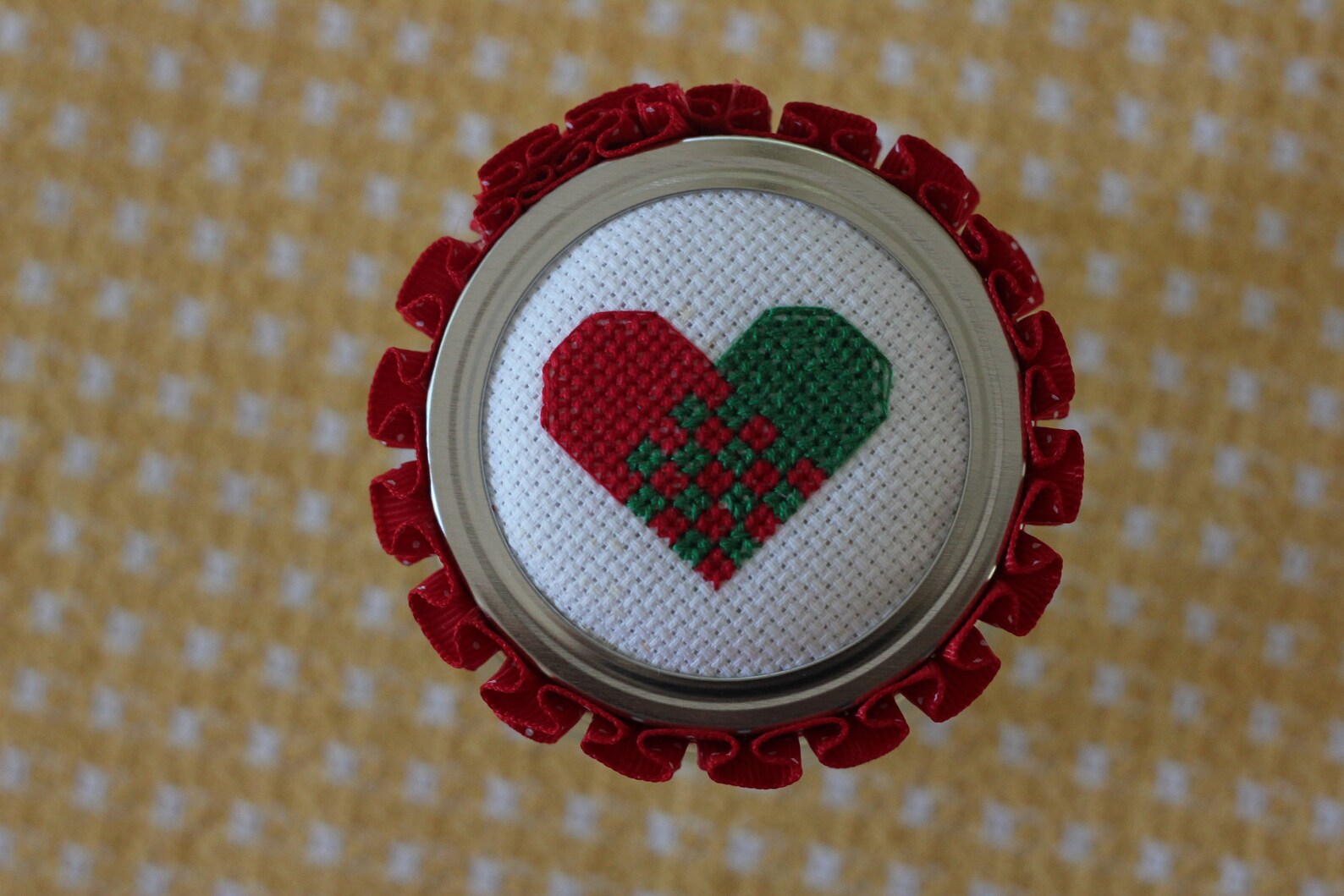 Cross Stitch Jar Lid with halfpint canning jar Etsy