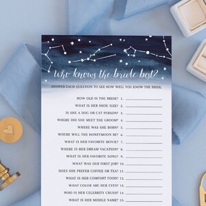 Who Knows the Bride Best Game Printable - Night Sky Stars - Bridal Shower Game -  Editable Template  - Instant Download - WS-007