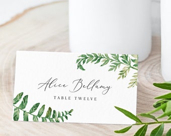Fern Place Card - Printable Editable Template - Watercolor Greenery - Seating Card - Instant Download - Flat & Tent - WS-005