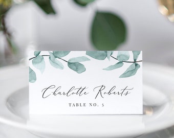 Eucalyptus Place Card Editable Template - TENT & FLAT - Watercolor Greenery - Seating Card Printable - Instant Download WS-023