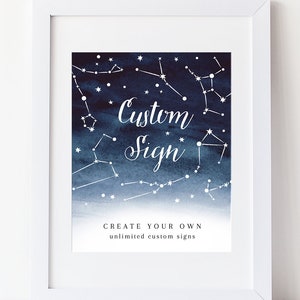 Night Sky Custom Sign Template 5x7 + 8x10 - Unlimited Designs - Watercolor Stars & Constellations - Editable Text - Instant Download WS-007