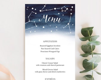 Night Sky Menu Template - Watercolor Stars & Constellations - Instant Download - 2 Sizes - Editable Text - Templett - Printable - WS-007