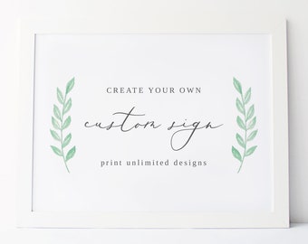 Custom Sign Template 5x7 + 8x10 + 11x14 - Unlimited Designs - Mint Greenery - Watercolor - Editable Text - Instant Download TS-001