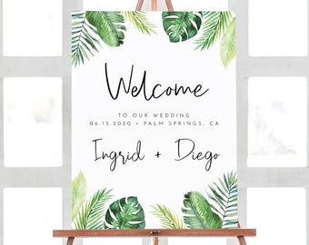 Tropical Welcome Sign Template 16x20 + 18x24 + 24x36 - Wedding Welcome Sign - Editable Text - Instant Download WS-018