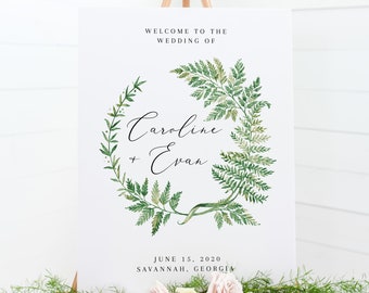 Welcome Sign Template - Fern Greenery 16x20 + 18x24 - Wedding Welcome Sign - Editable Text - Instant Download WS-005