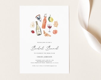 Bridal Brunch Invitation Template - Watercolor Brunch Foods Illustration - Printable Editable Instant Download