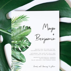 Tropical Greenery Wedding Invitation Suite - Editable Template - Watercolor Palm Frond Leaves - Instant Download - RSVP Detail WS-018