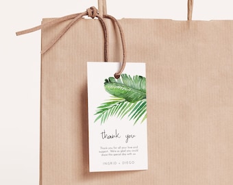 Tropical Greenery Favor Tag Template - Welcome Gift Bag Tag with Editable Text - Palm Fronds - Printable Instant Download - 2x3.5 - WS-018