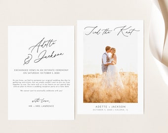Wedding Announcement 5x7 Editable Template with Photo - Marriage Elopement Announcement Card - Instant Download - WA-012