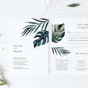 Tropical Wedding Invitation Suite - White Sands Collection - Editable Template - Instant Download - RSVP and details card - WS-029