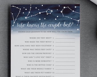 Who Knows the Couple Best Game Printable - Night Sky Stars - Bridal Shower Game -  Editable Template  - Instant Download - WS-007