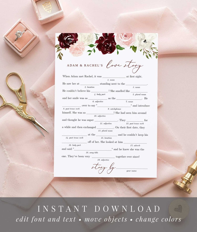 Funny Bridal Shower Game Printable Mad Libs Printable | Etsy