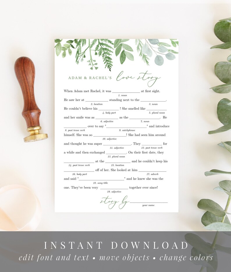 Funny Bridal Shower Game Printable Mad Libs Printable - Etsy