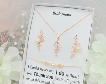 ROSE GOLD, SILVER Leaf with Pearl Earring, Leaf Necklace Bridesmaid Earring. Bridal Earring. Bridesmaid Jewelry . Brideal Jewelry.