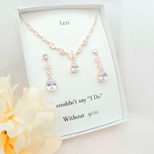 Silver , ROSE GOLD Bridesmaid Jewelry Set. Bridal Jewelry set. Long Teardrop Earring. Leaf With Necklace and Earring.