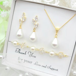 ROSE GOLD, Silver, Gold   12MM Teardrop Pearl Necklace and Earring Bracelet Set. Bridesmaid Jewelry Set. Bridal Jewelry Set. -3 Colors