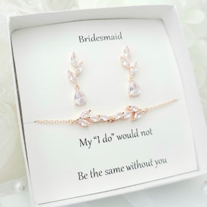 Silver, Gold Tiny Leaf with teardrop Earring & Bracelet. ROSE GOLD Tiny Leaf with Teardrop Earring and Bracelet. Bridesmaid Gift Set-3Colors