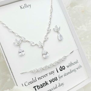 SILVER Tiny Teardrop Necklace,Earring, Bracelet Set. Bridesmaid Jewelry Set. Bridal Jewelry Set. Wedding Necklace set.