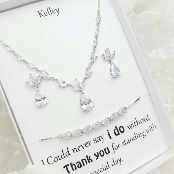 SILVER Tiny Teardrop Necklace,Earring, Bracelet Set. Bridesmaid Jewelry Set. Bridal Jewelry Set. Wedding Necklace set.