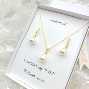 12mm pearl Necklace and Earring Set. 12mm Gold Bridesmaid Pearl Teardrop Necklace,Earring set. Silver Pearl Necklace,Earring Set.