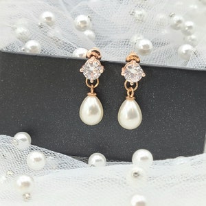 10MM Rose gold Teardrop Pearl Earring . Silver Teardrop Pearl Earring. Cubic Stud with 10MM Teardrop Pearl Earring.