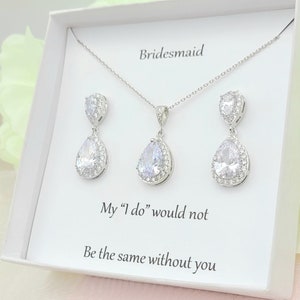 Double Tear Drop Earring, Necklace Set. Rose Gold, Silver, Gold  AAA+ Cubic Zirconia Necklace.  Push Back & Clip On Earring. Bridesmaid gift
