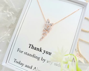 Rose Gold  Leaf Necklace. Rose Gold Cubic Zirconia Necklace. Leaf Rose gold Necklace. Bridesmaid Necklace. Maid of Honor Necklace.