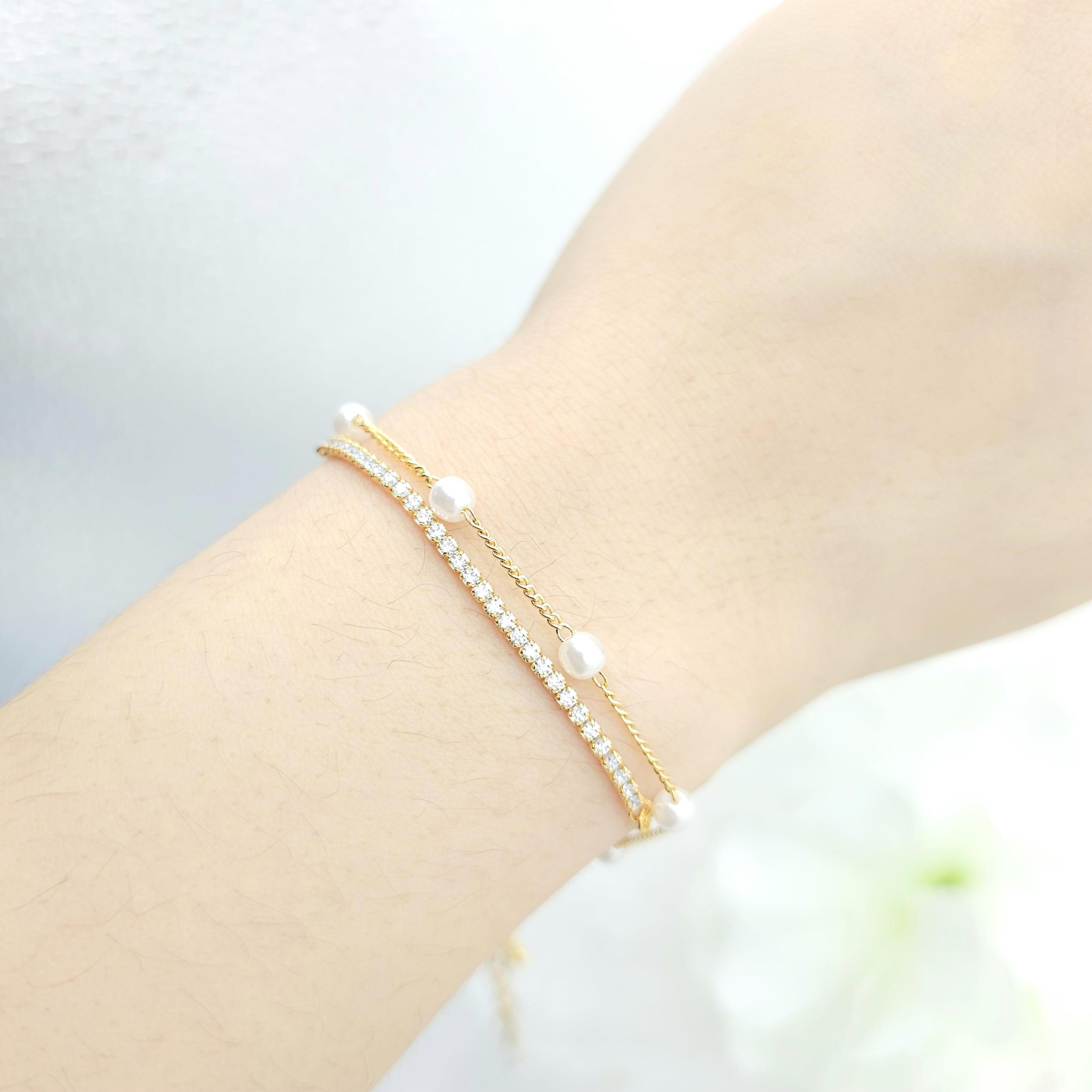 【TATIANA】Pearl and Petit Cubic Ball Chain Bracelet〜2点SET Tatiana Bracelet - Etsy Canada