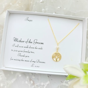 Mother of Groom Necklace, Family Tree Necklace, Gift For Mother of Groom, Pearl with Tree Necklace for Mother of Groom.