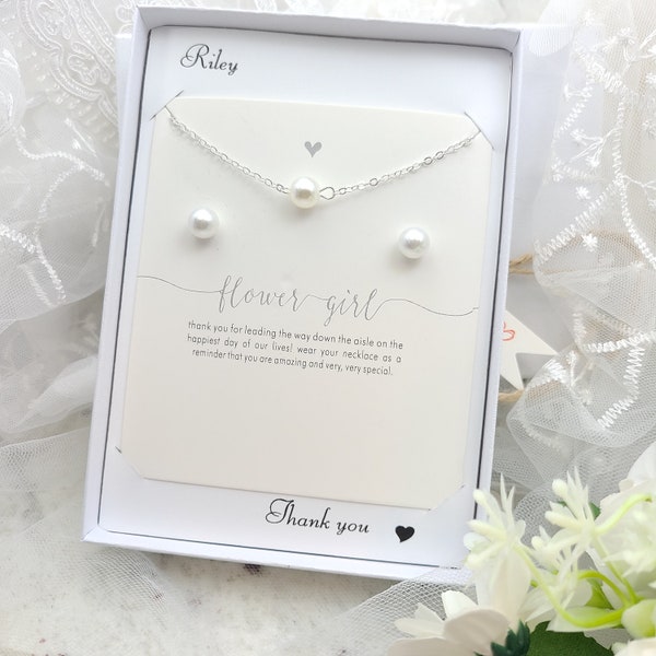 flower girl Necklace and Earring Set. Flower girl Pearl Necklace Stud Earring set. Flower Girl Gift.