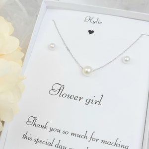 Flower Girl 8mm Pearl Necklace & 6mm Pearl Stud Earring Set. Bridesmaid Gif .8mm Pearl necklace 6mm Stud Earring.