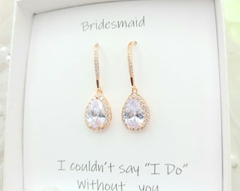 Silver Dangling Teardrop Earrings.  Bridesmaid Earring. Bridal Earring. CZ Teardrop Earring ROSE GOLD Bridesmaid Earring- 2 Colors
