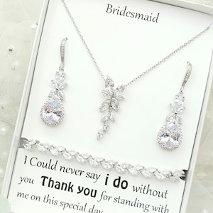 Bridesmaid SILVER Wedding Jewelry Set. Bridesmaid ROSE GOLD Wedding Jewelry Set. Bridal Necklace, Earring, Bracelet Set.