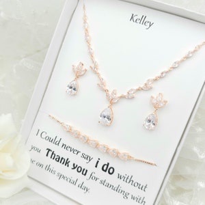 ROSE GOLD Tiny Teardrop Necklace,Earring, Bracelet Set. GOLD Bridesmaid Jewelry Set. Bridal Jewelry Set. Wedding Necklace set.-2Color