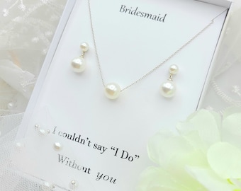 10MM Round Pearl Dangle Necklace Earring Set. 6mm Stud Pearl with10mm pearl Dangle Earring Set. Round Pearl Stud Dangle Earring and Necklace