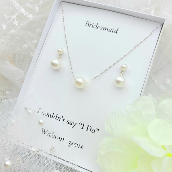 10MM Round Pearl Dangle Necklace Earring Set. 6mm Stud Pearl with10mm pearl Dangle Earring Set. Round Pearl Stud Dangle Earring and Necklace