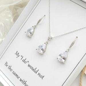Silver Cubic Zirconia Tear Drop necklace & Earring Set . Silver Clear Teardrop Necklace and Earring set . Silver Teardrop necklace ,earring