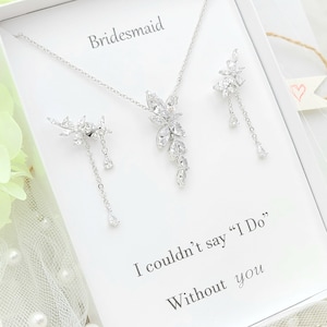 Cubic Zirconia Leaf Drop Earring & Necklace Set. 925 Silver post Small Teardrop Earring and Leaf Necklace Set. bridesmaid Gift Set.