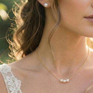 Tiny mini Pearl Necklace & 8mm 925 Ear hook Stud Earring Set.5mm Mini Pearl Necklace and Stud Earring. Bridesmaid ,Flower girl gift- 3Colors