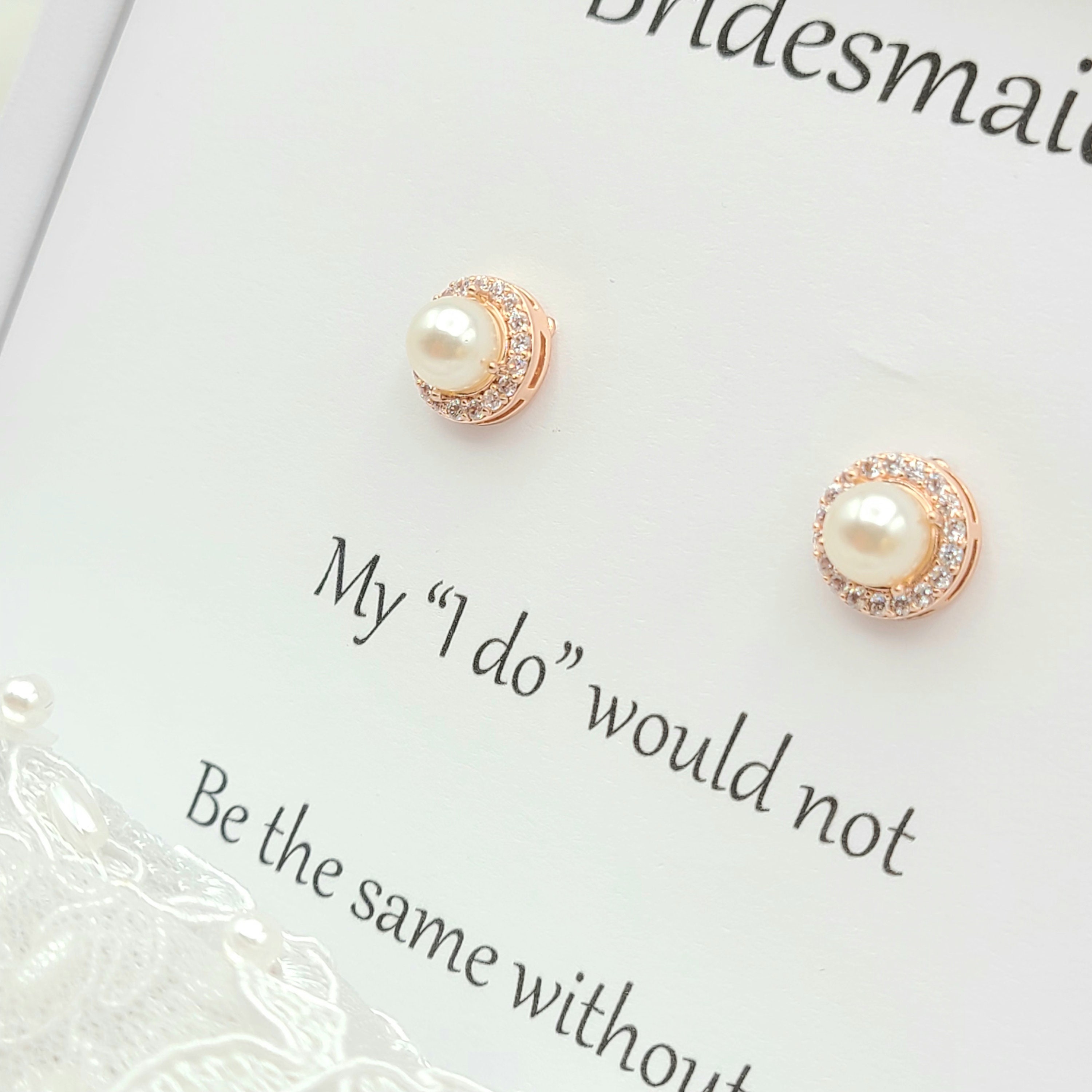 CZ Round Pearl Stud Earring. Rose Gold Pearl Round Stud Etsy UK